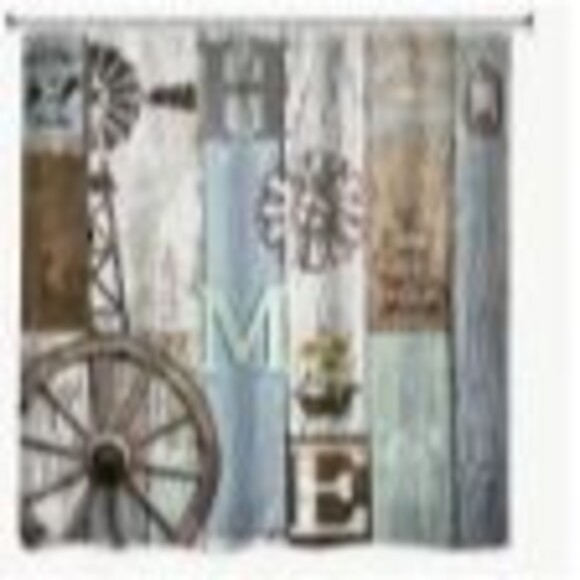 NEW Rustic Farmhouse Shower Curtain Set Windmill Wagon Wheel Barn Wood Country - Picture 1 of 3